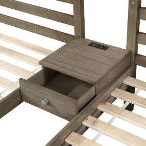 Triple Twin Bunk Bed - 39 Pc Slats, 1 Drawer, 1 Tray, Warm Gray