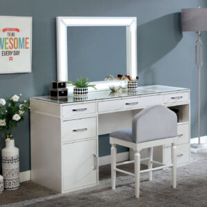 Vanity Set-vanity Table Top With 8mm Clear Tempered Glass,stool,mirror Support Rail