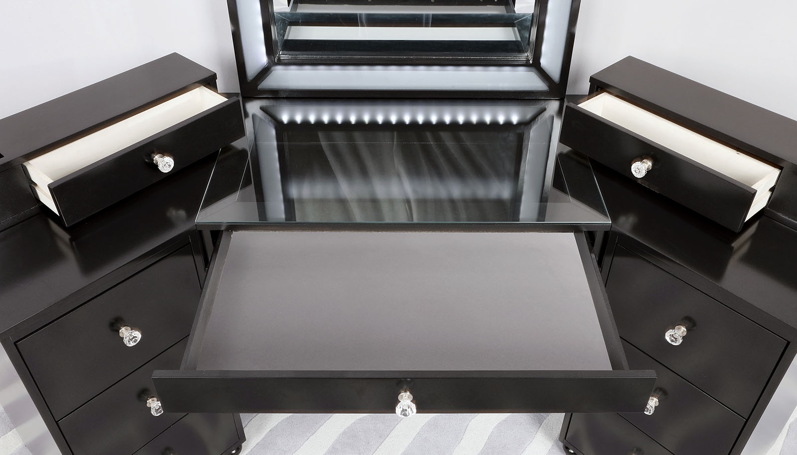 Vanity Set - Vanity Table With 8mm Clear Tempered Glass Top & Stool