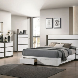 E.King Bed w/ Drawers, White