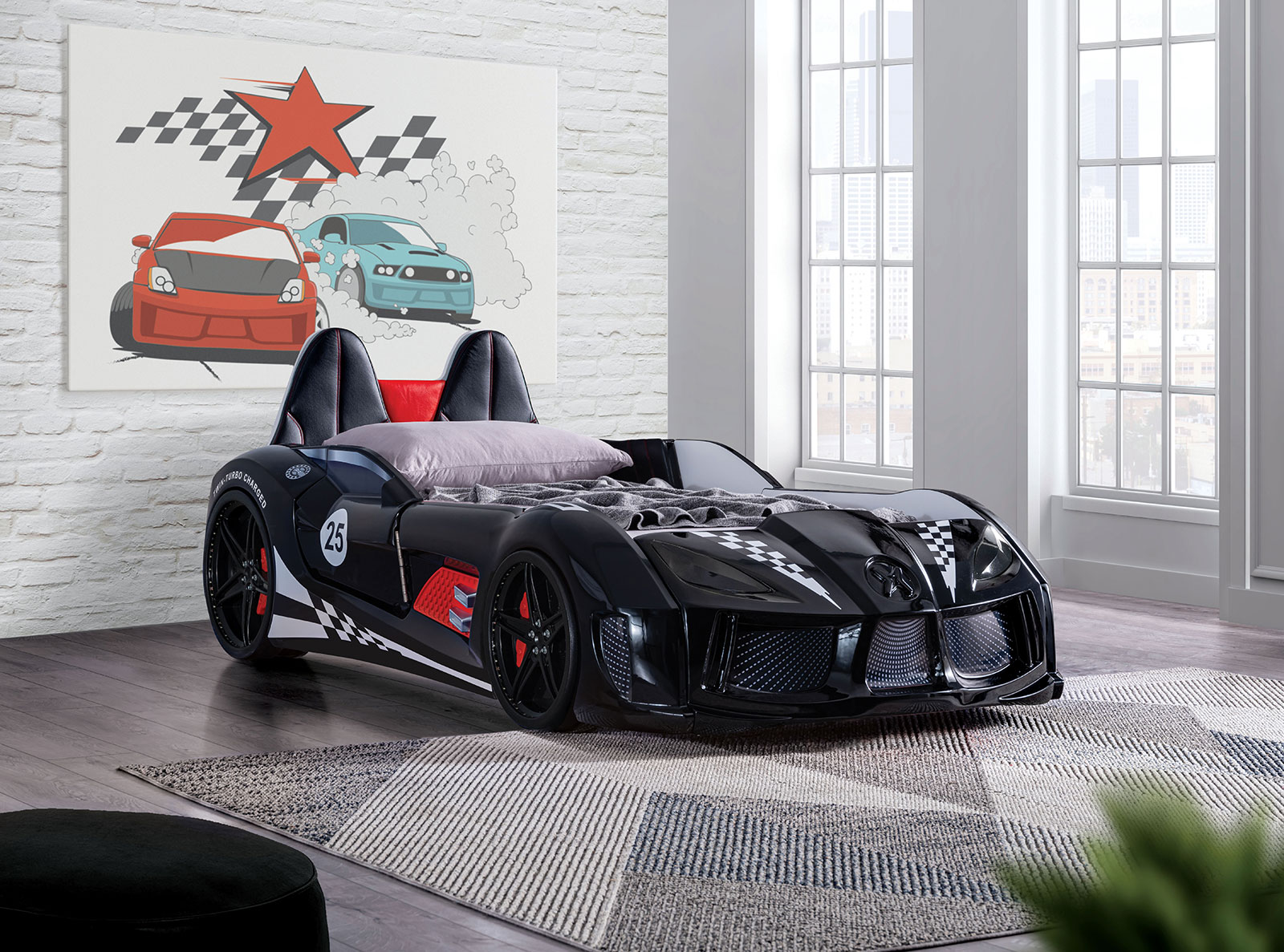 Twin Car Bed - Left & Right Panel, Black