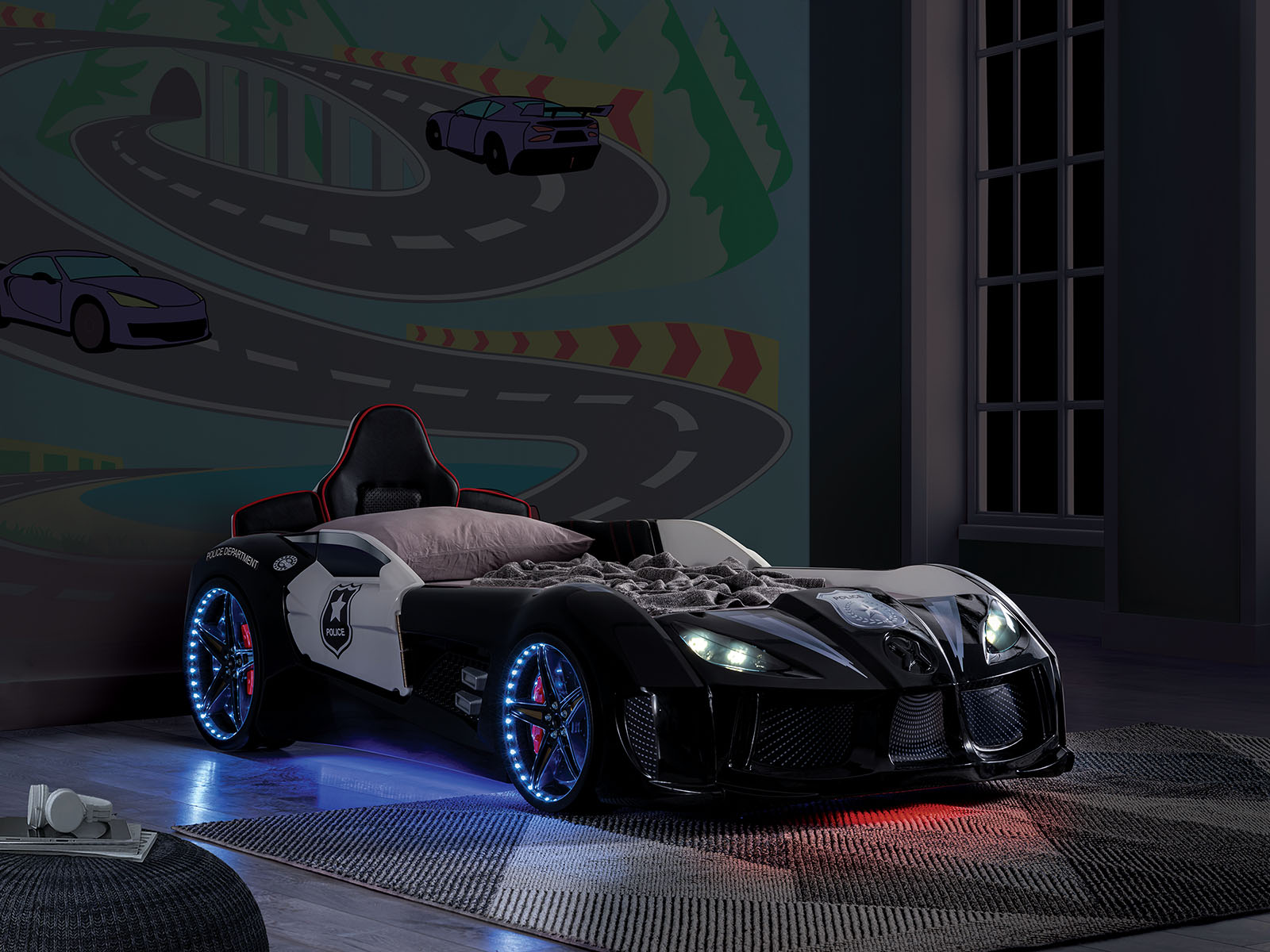 Twin Police Car Bed - Front Panel w/ AI