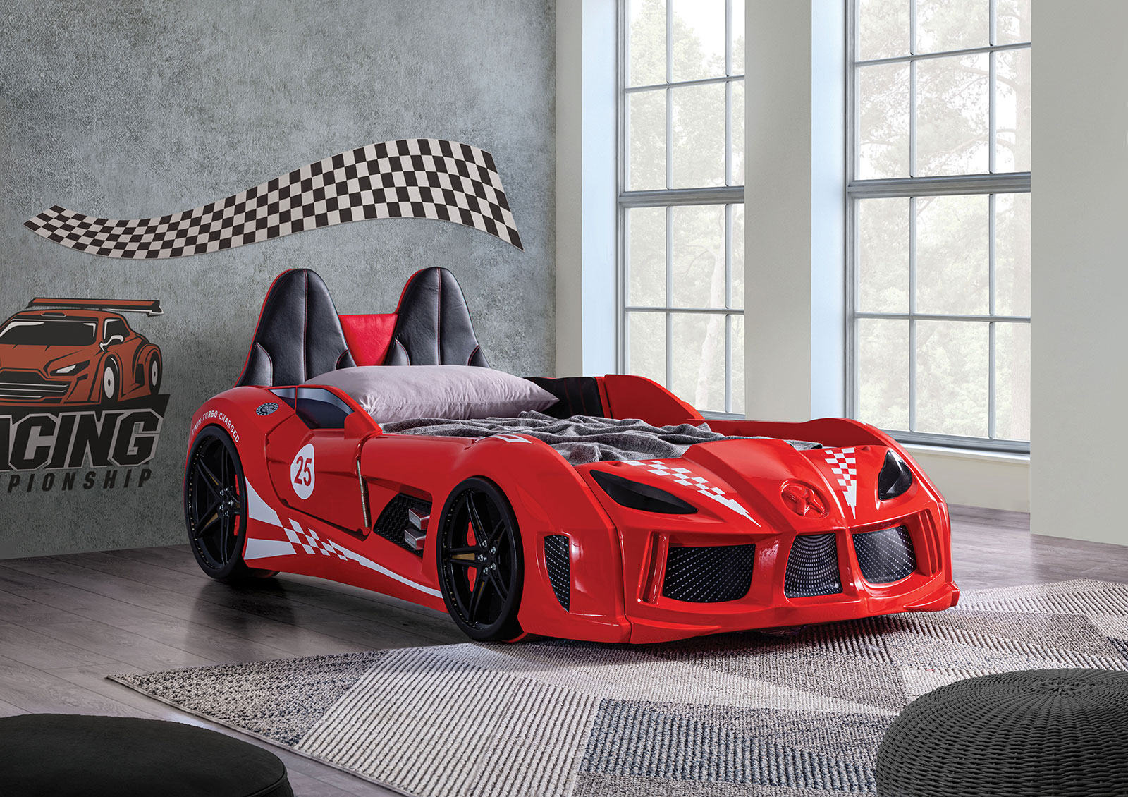 Twin Car Bed - Left & Right Panel, Red