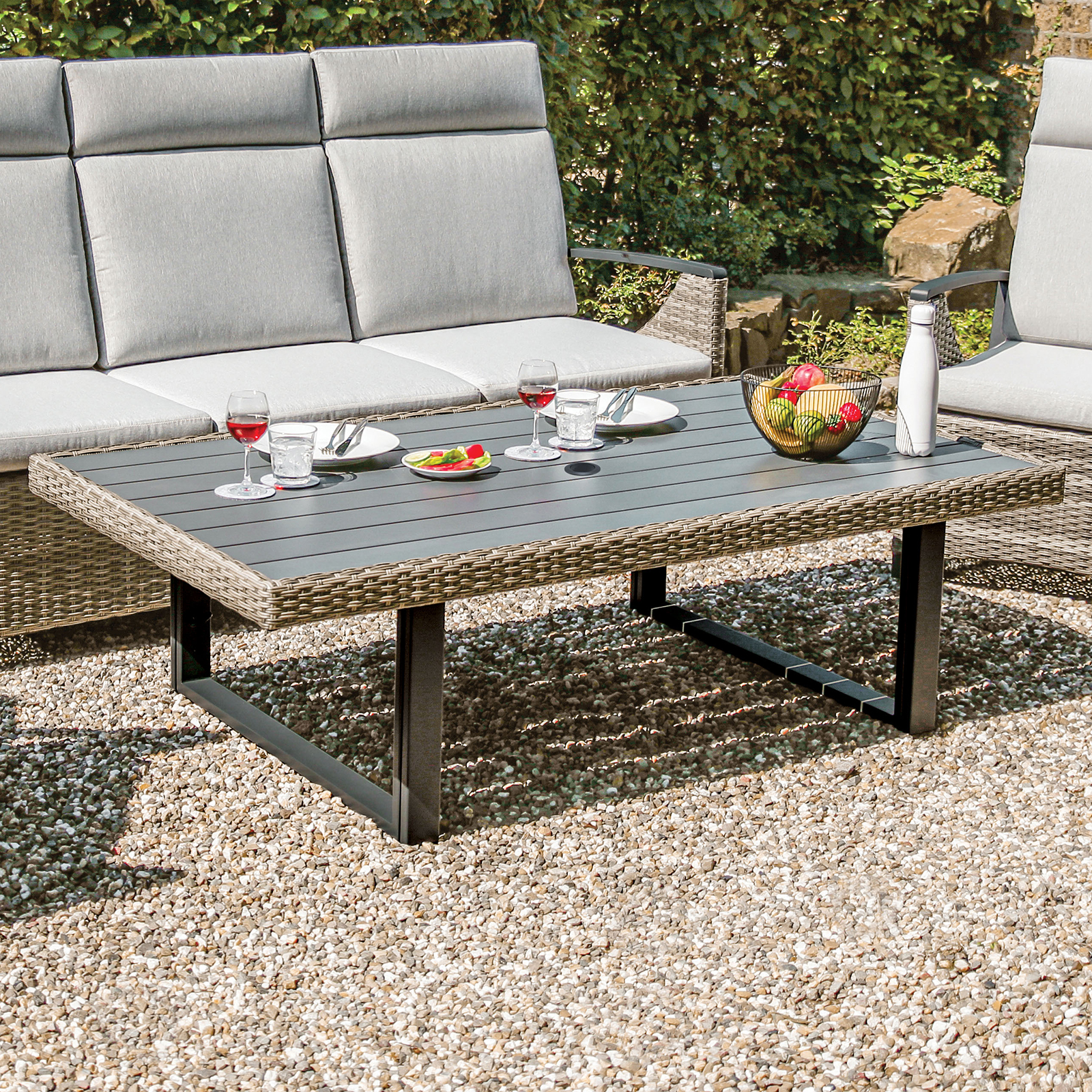 Height-Adjustable Table, Gun Metal/Brown/Gray