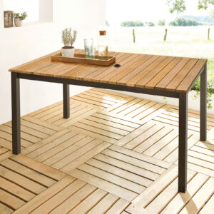 Patio Dining Table, Gun Metal/Natural Teak