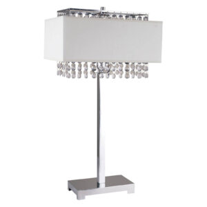 Table Lamp, White, Hanging Crystal