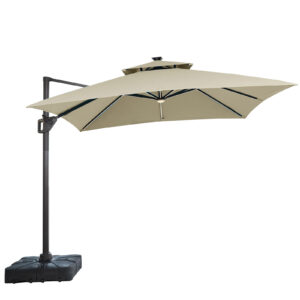 10' SQ Umbrella, Double Top, LED Bulb + Control, Tan