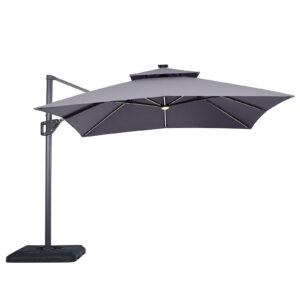 10' SQ Umbrella, Double Top, LED Bulb + Control, Gray