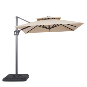 8' Square Umbrella, Double Top, Tan + Base