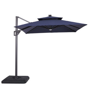 8' SQ Umbrella, Double Top, LED Light + Control, Navy + Base