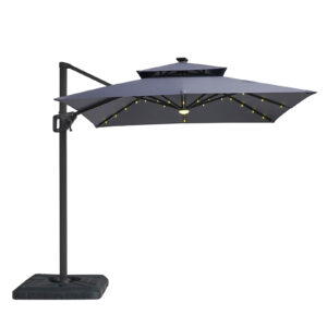 8' SQ Umbrella, Double Top, LED Light + Control, Gray + Base