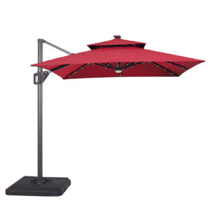 8' SQ Umbrella, Double Top, LED Light + Control, Red + Base