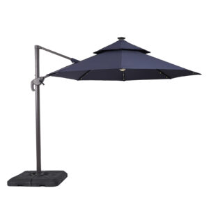 10' Round Umbrella, LED Light, Navy + Base
