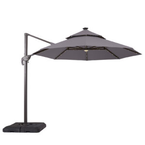10' Round Umbrella, LED Light, Gray + Base