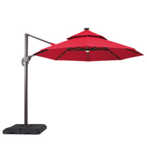 10' Round Umbrella, LED Light, Red + Base