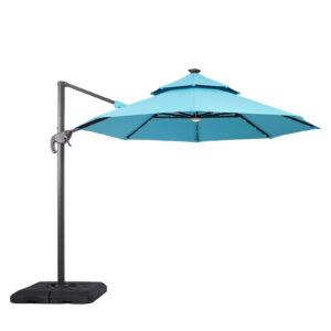 10' Round Umbrella, LED Light, Teal + Base