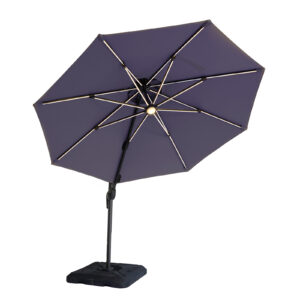 10' Round Umbrella, LED Bulb, Navy + Base