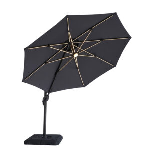 10' Round Umbrella, LED Bulb, Gray + Base