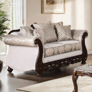 Loveseat, Beige/Dark Cherry