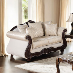 Loveseat, Beige/Dark Cherry