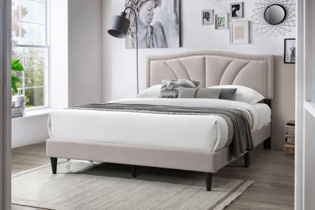 Queen Bed, Light Brown