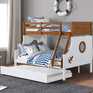 Twin/Full Bunk Bed w/ Trundle, Oak/White