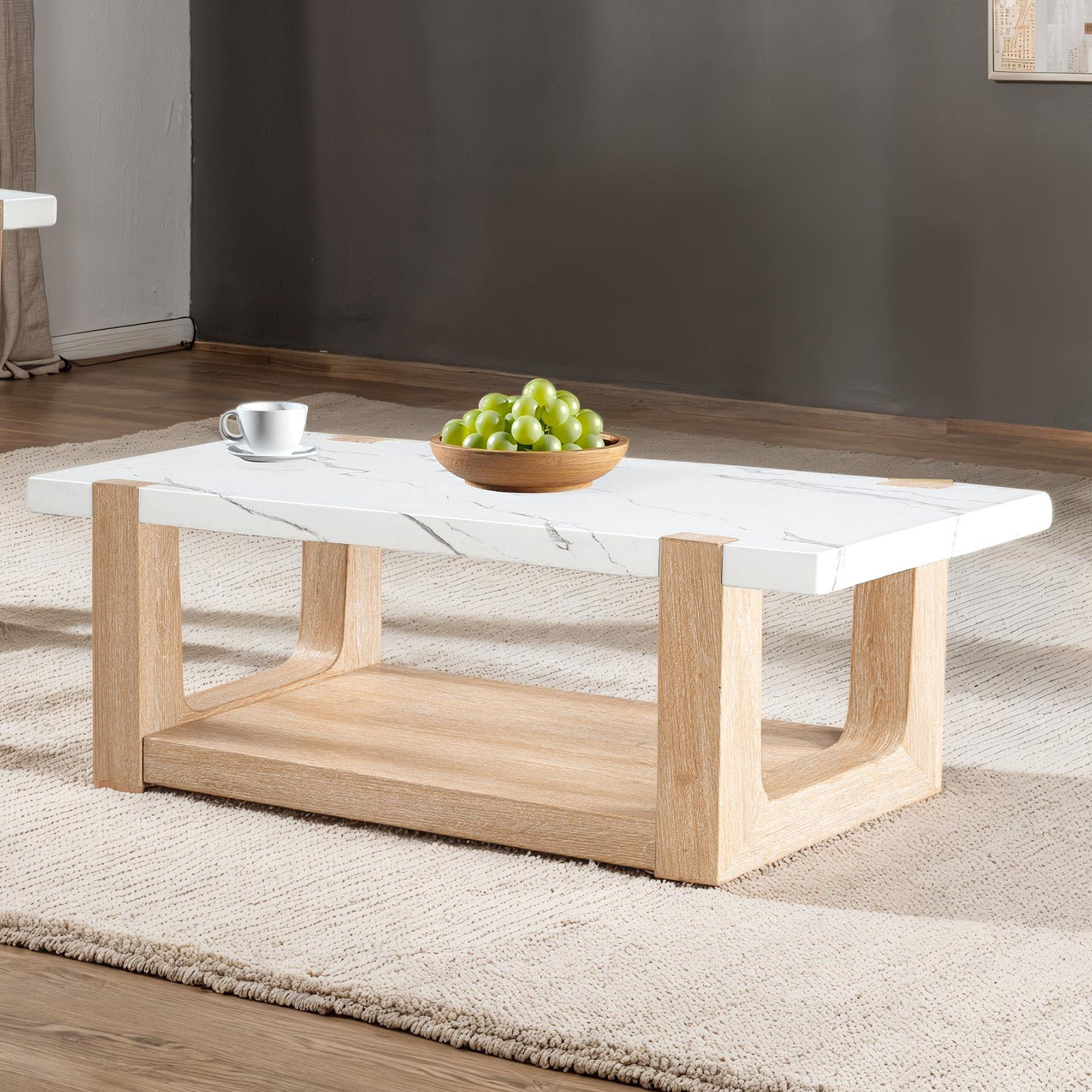 Coffee Table, White/Natural