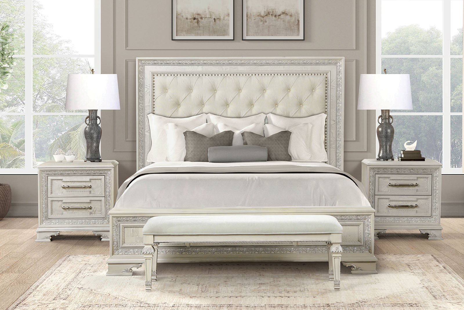 E.King Uph Bed, Creamy White