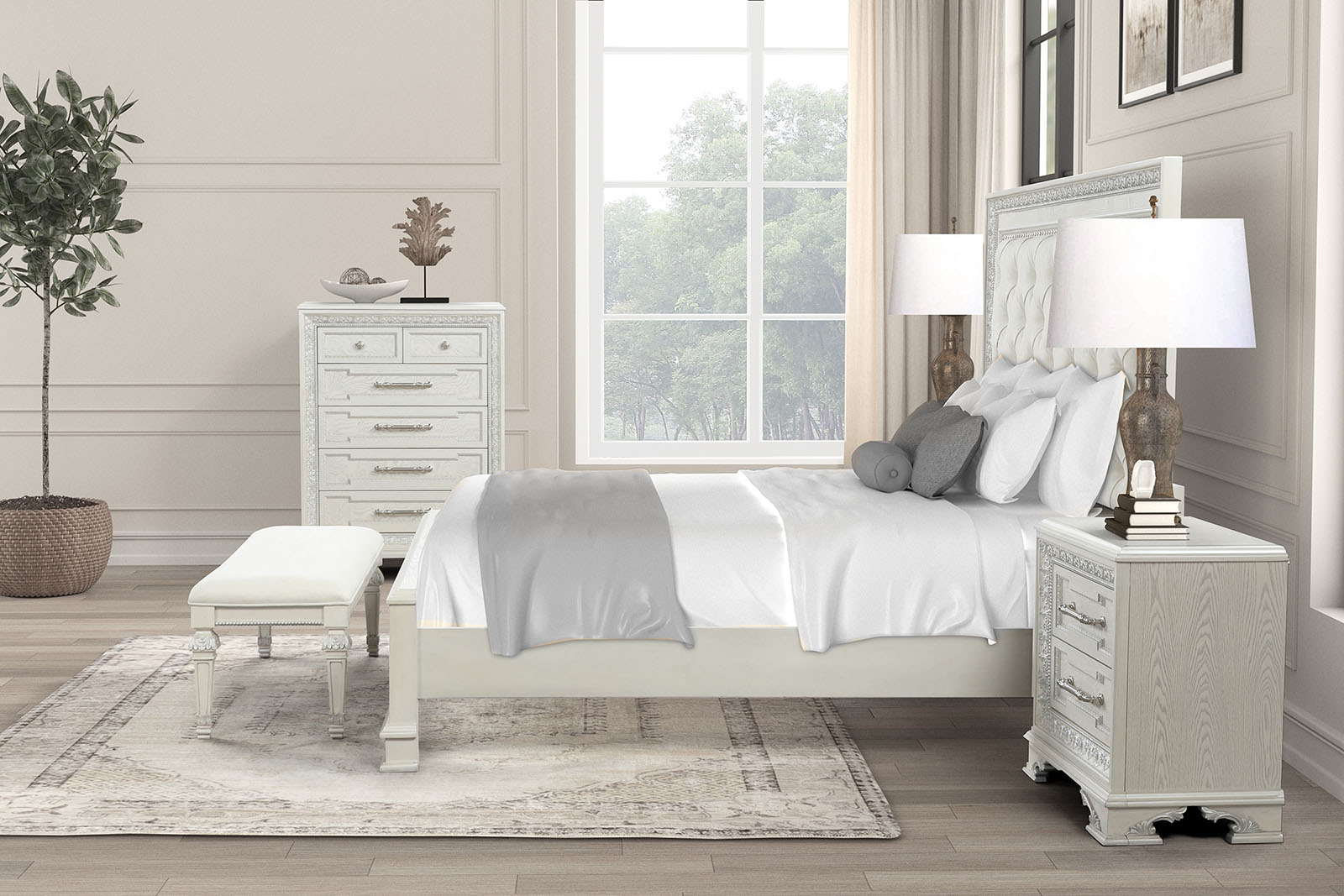 E.King Uph Bed, Creamy White