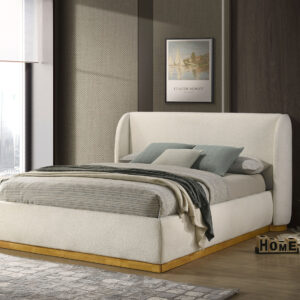E.King Bed, White/Natural Oak