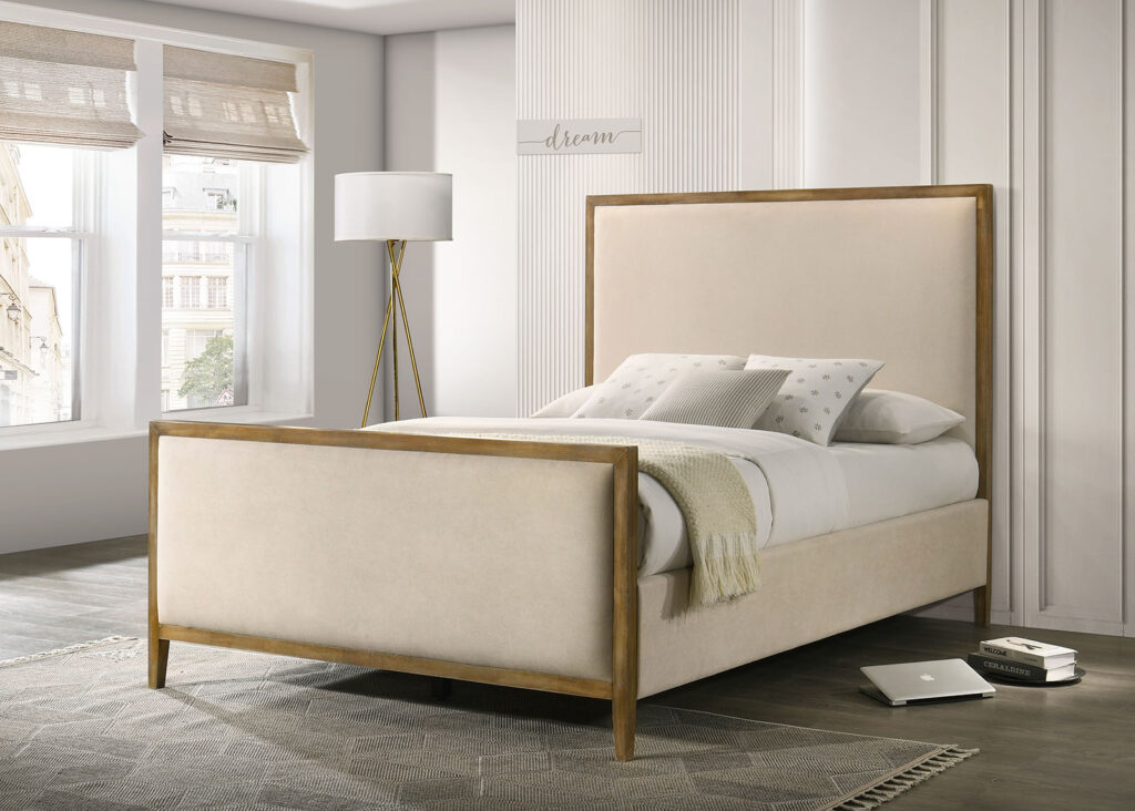 Key Queen Bed, Beige/Natural Oak