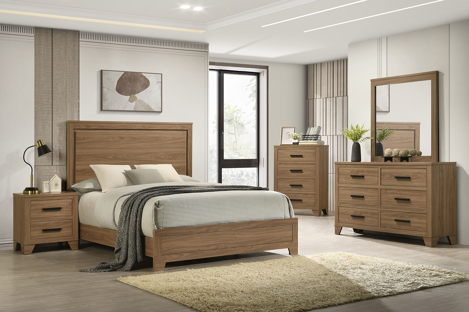 E.King Bed, Chestnut Brown