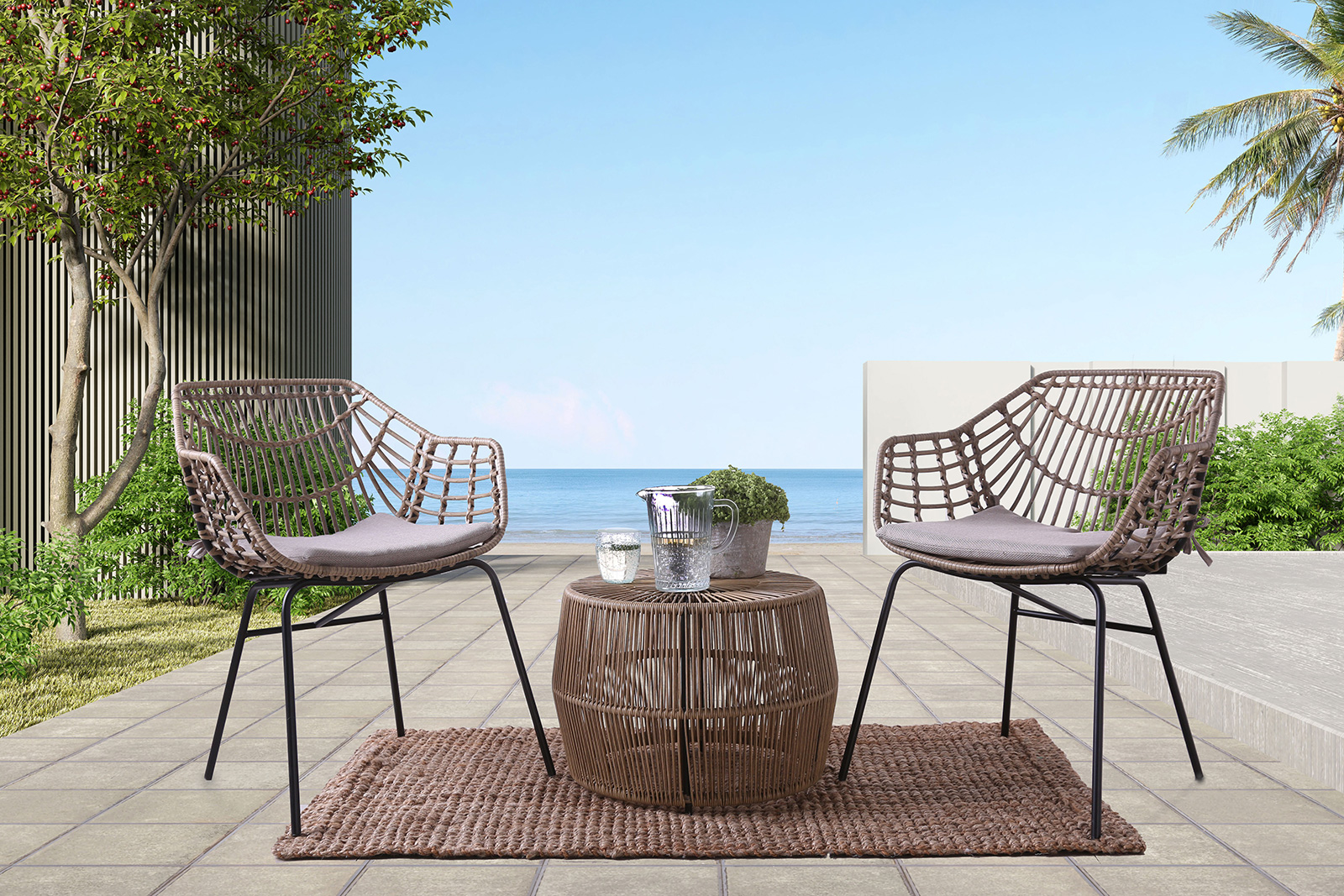 3 Pc. Patio Conversation Set, Natural