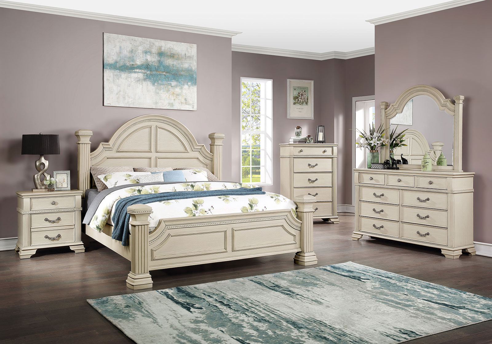 Queen Bed, Antique White