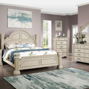 E.King Bed, Antique White