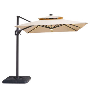 8' SQ Umbrella, Double Top, LED Light + Control, Tan