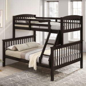 Twin/Full Bunk Bed w/ Mattresses, Dark Walnut