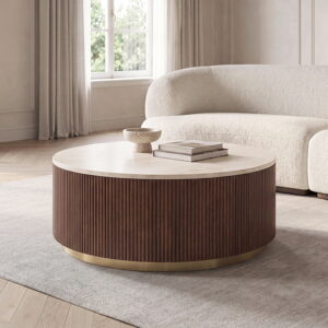 Virden Round Cocktail Table, Dark Brown/Light Beige