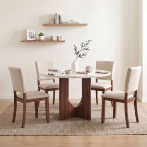 Oberto 5 Pc Dining Table Set, Walnut/Beige