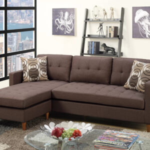 Reversible Sectional Set W/ 2 Accent Pillows, Chocolate