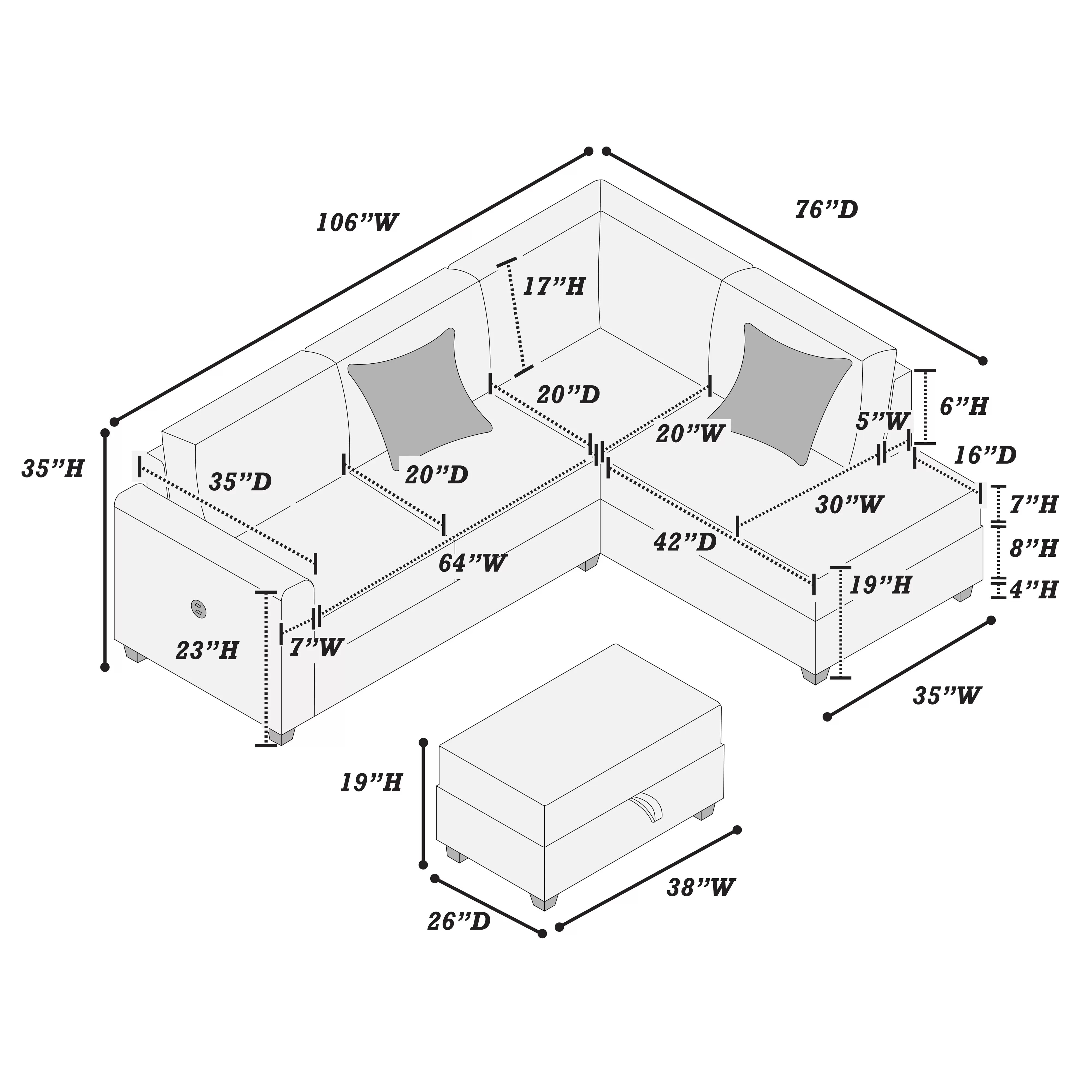 3-Piece Sectional Set, Ivory - Image 8
