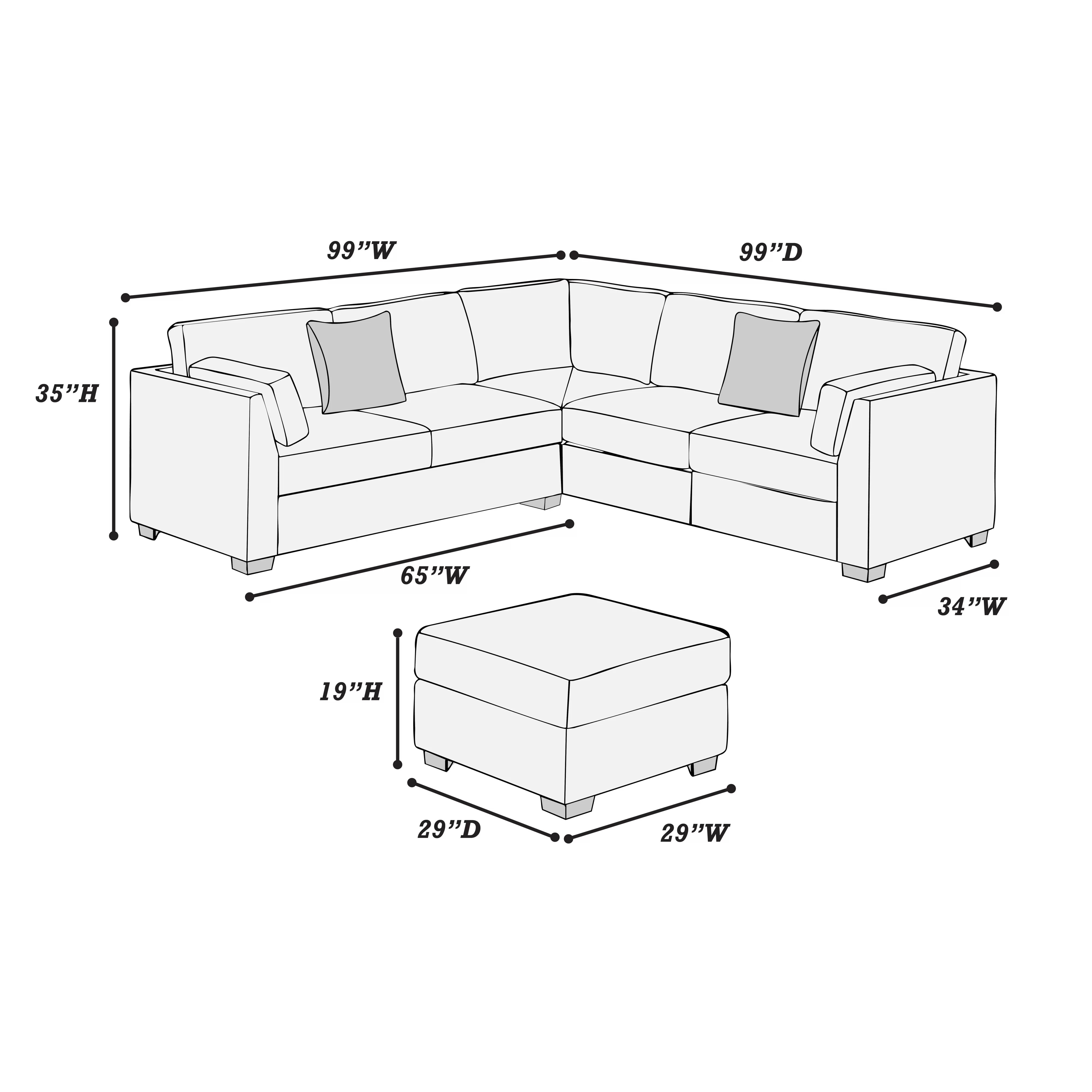 4-Piece Sectional Set W/ Ottoman, Beige - Image 3