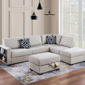 3-Piece Reversible Sectional Set W/ Ottoman, Beige