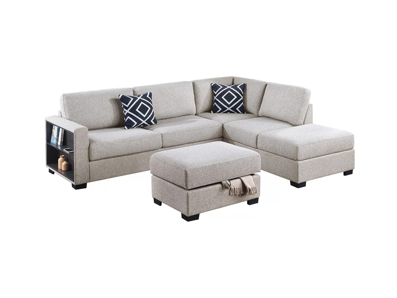 3-Piece Reversible Sectional Set W/ Ottoman, Beige - Image 2