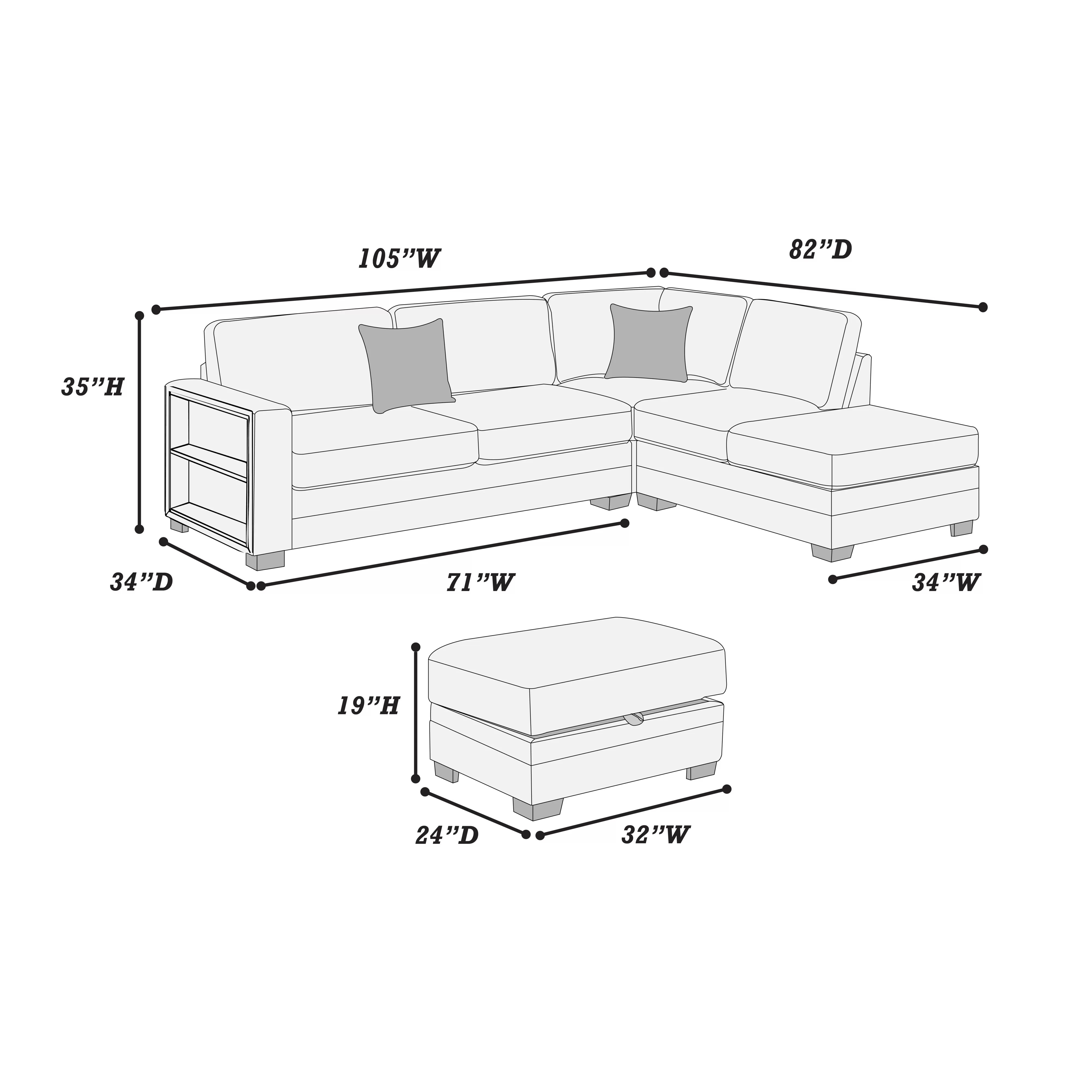 3-Piece Reversible Sectional Set W/ Ottoman, Beige - Image 4