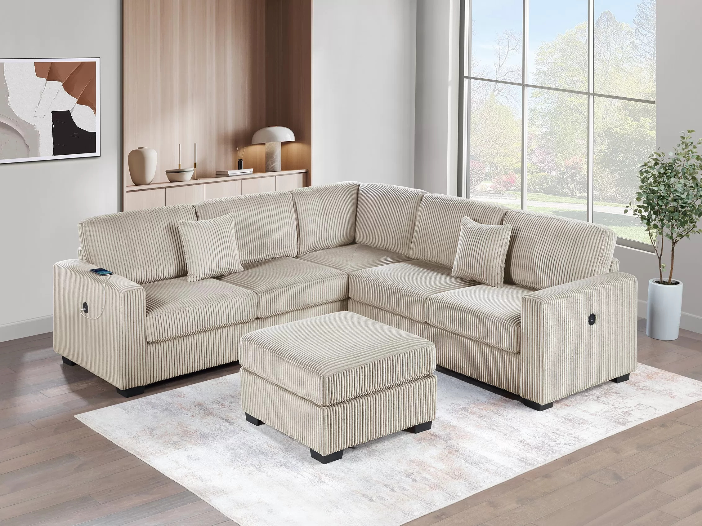 4-Piece Sectional Set W/ Ottoman, Camel