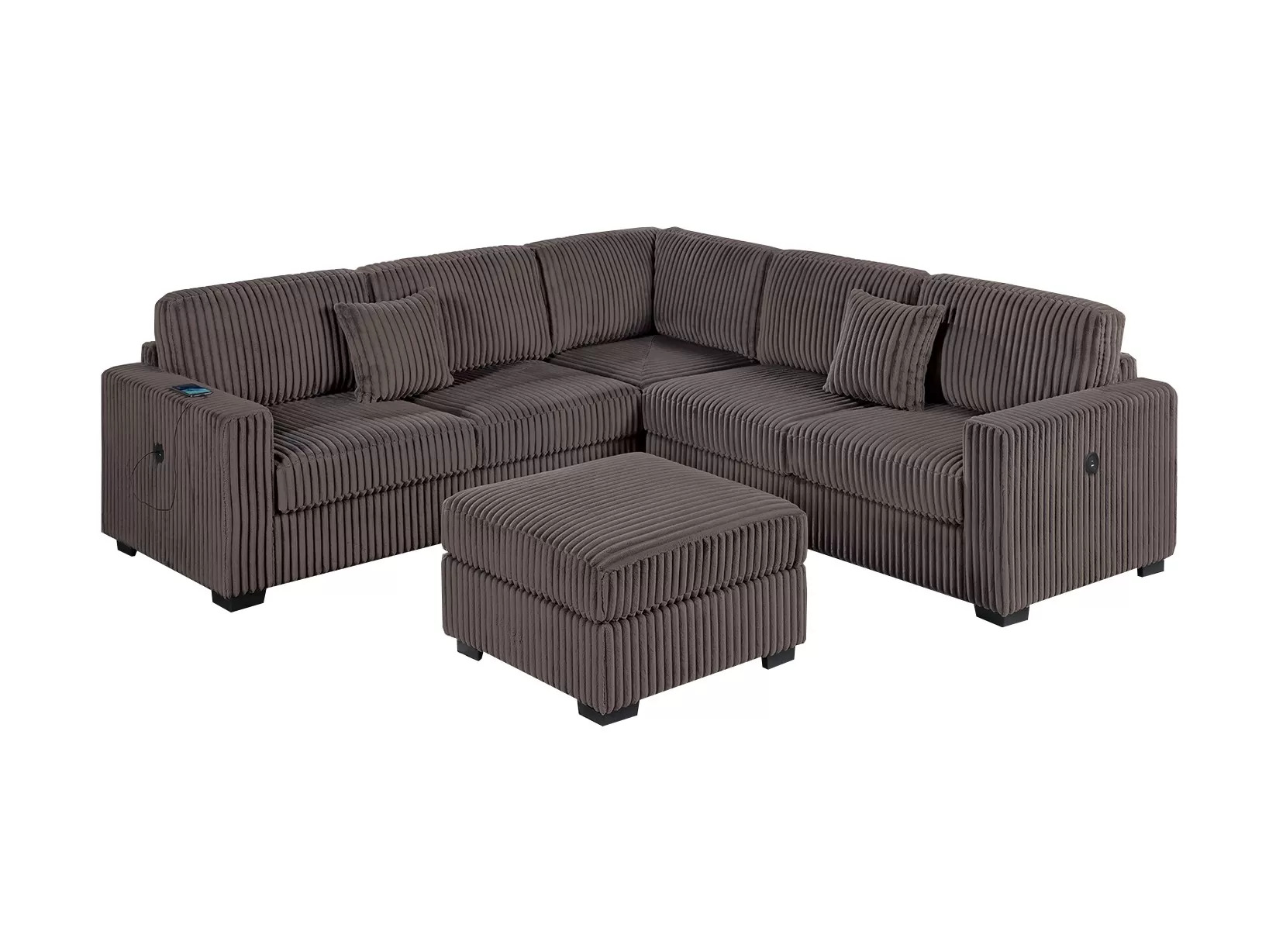 4-Piece Sectional Set W/ Ottoman, Chocolate - Image 2