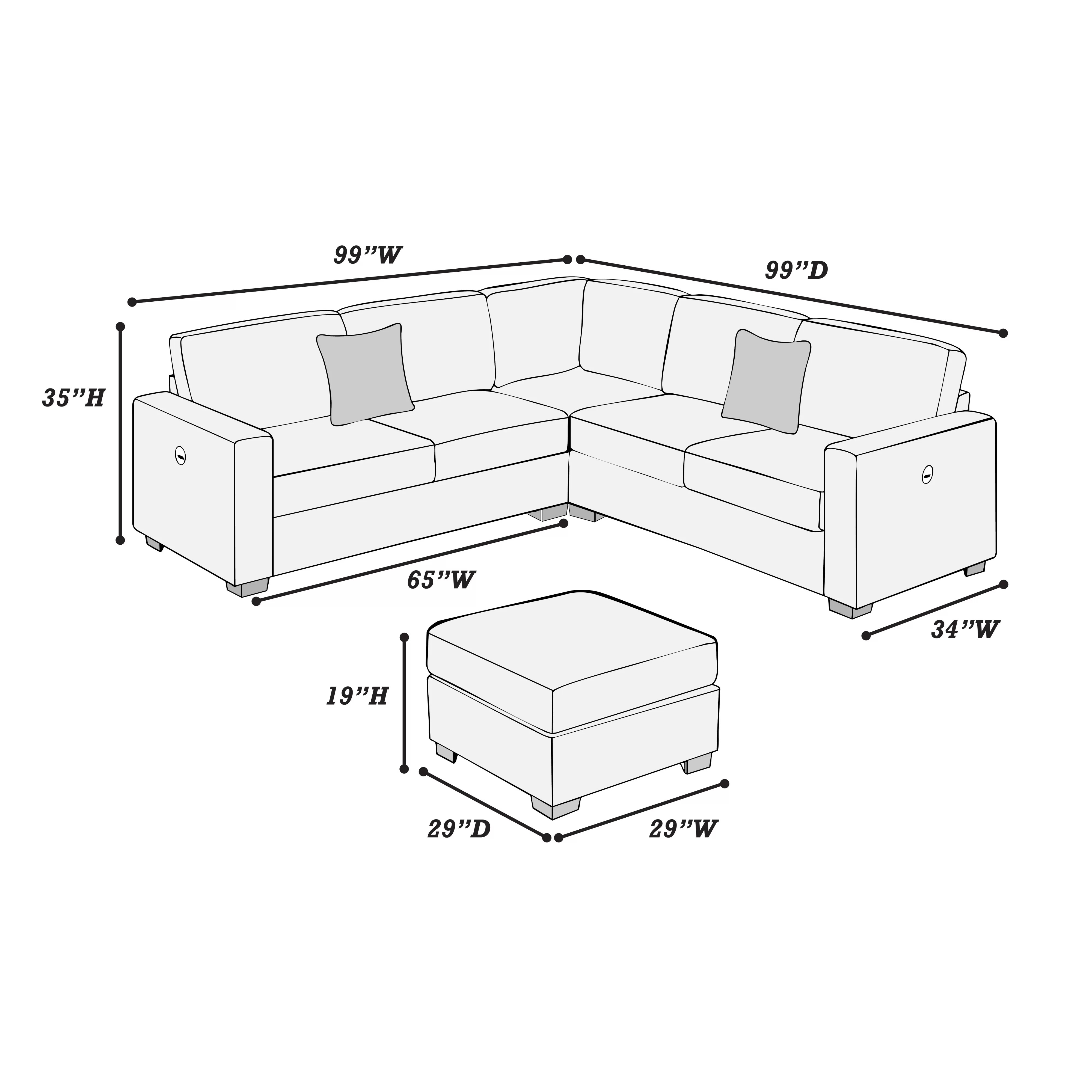 4-Piece Sectional Set W/ Ottoman, Chocolate - Image 3