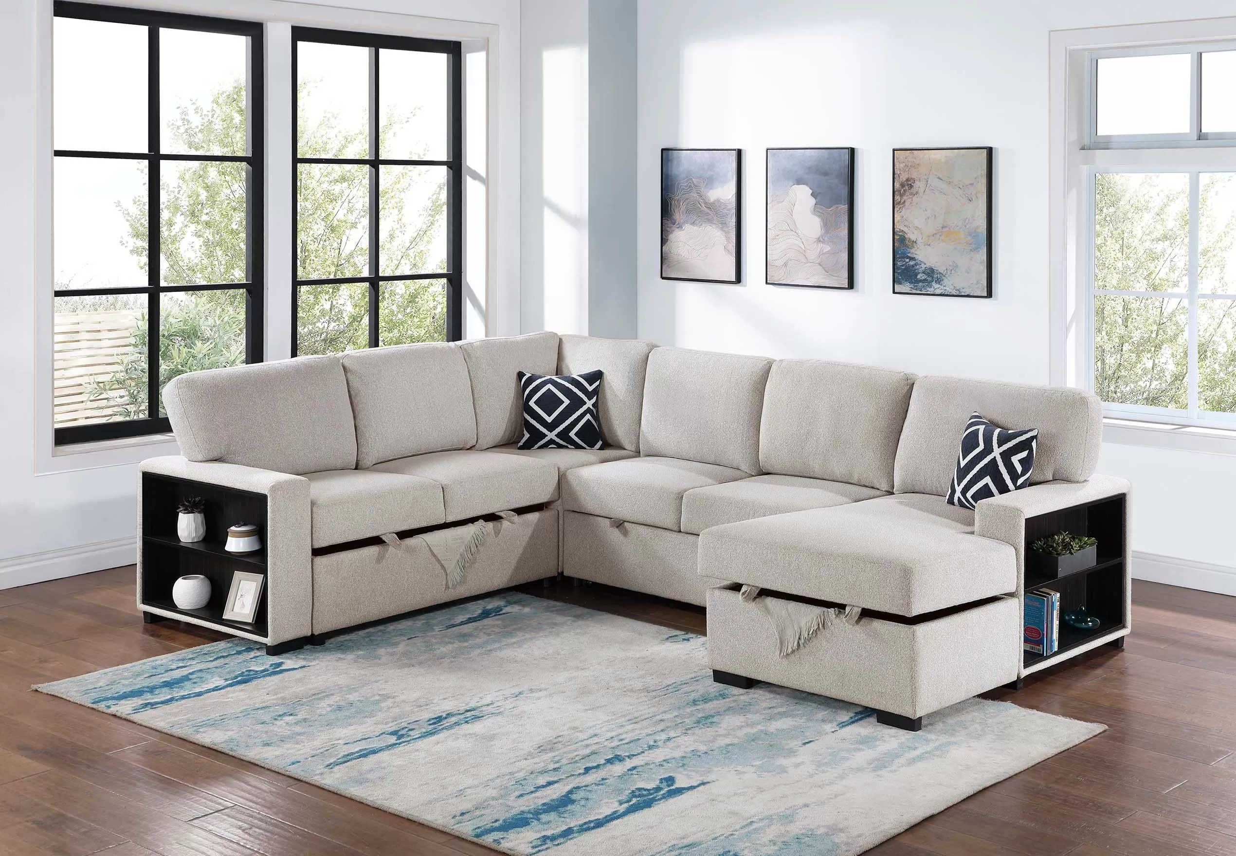 4-Piece Convertible Sectional, Beige