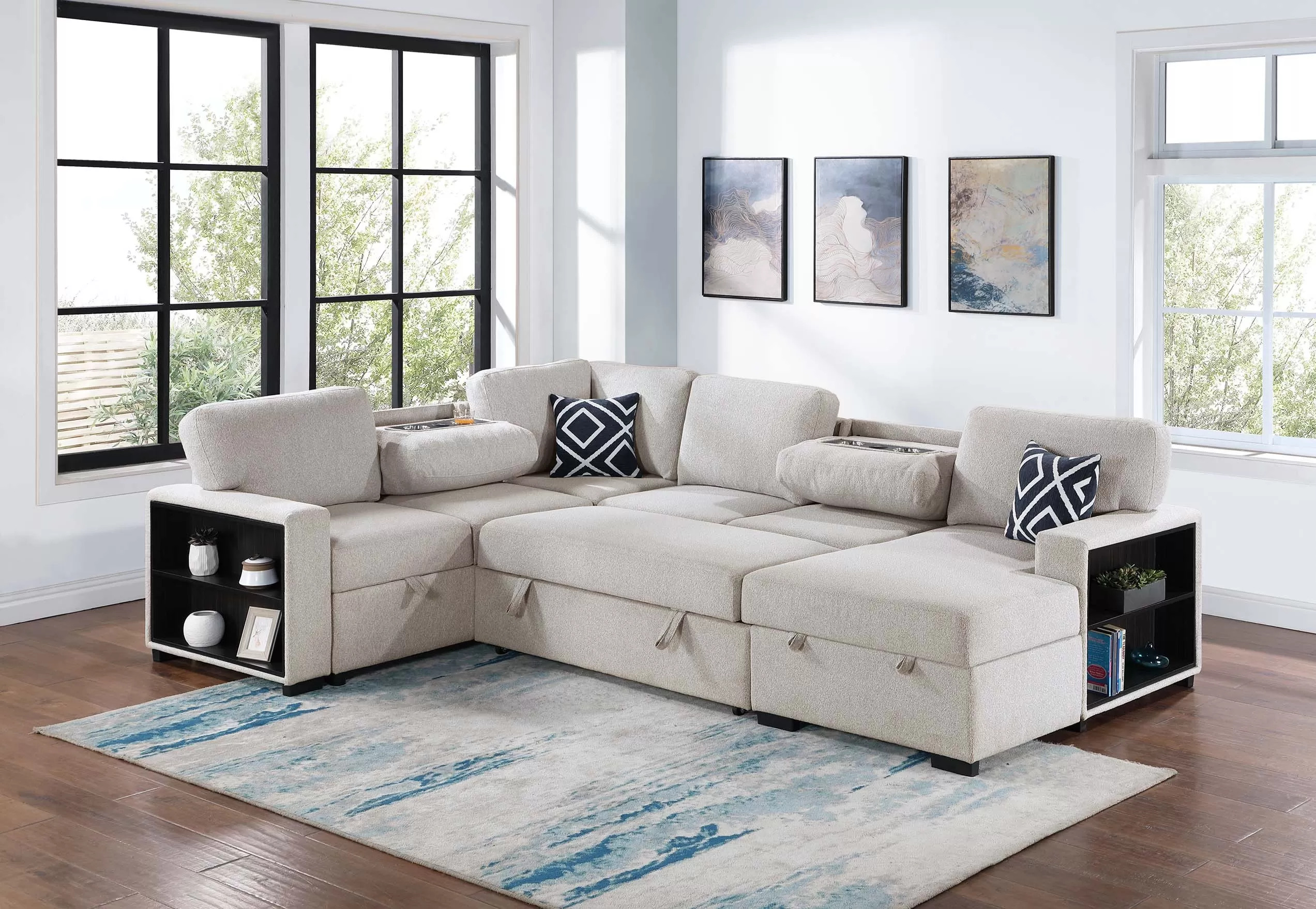 4-Piece Convertible Sectional, Beige - Image 2